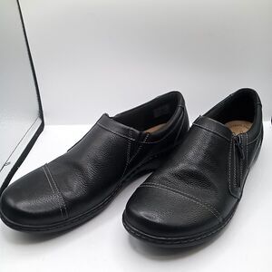 Clarks Collection Women's Wedge Bootie Side Zip 22545 Black Leather Size 8.5